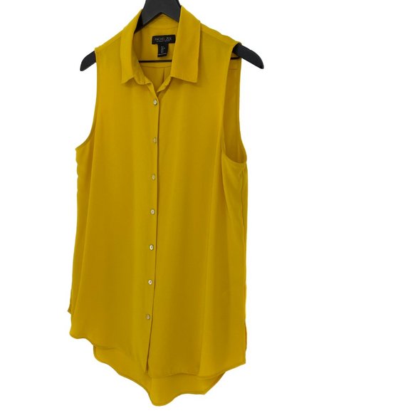 RACHEL ZOE Los Angeles New York Yellow Button Up Sleeveless Shirt Size L - Picture 4 of 16